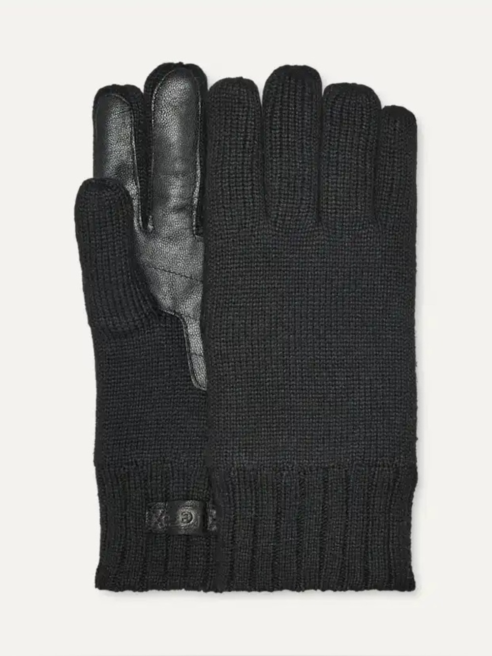 UGG Black Knit Gloves Leather Palm L/XL NWT